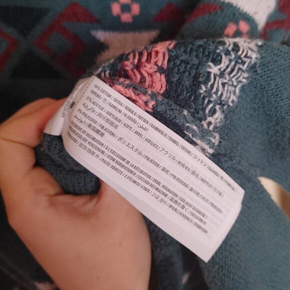 Hollister Size Small S Geometric Triangle Abstract Green Sweater Winter - Picture 6 of 9